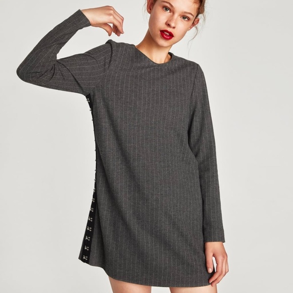 ZARA Trafaluc Gray Pinstripe Eye Hook Tunic Top M